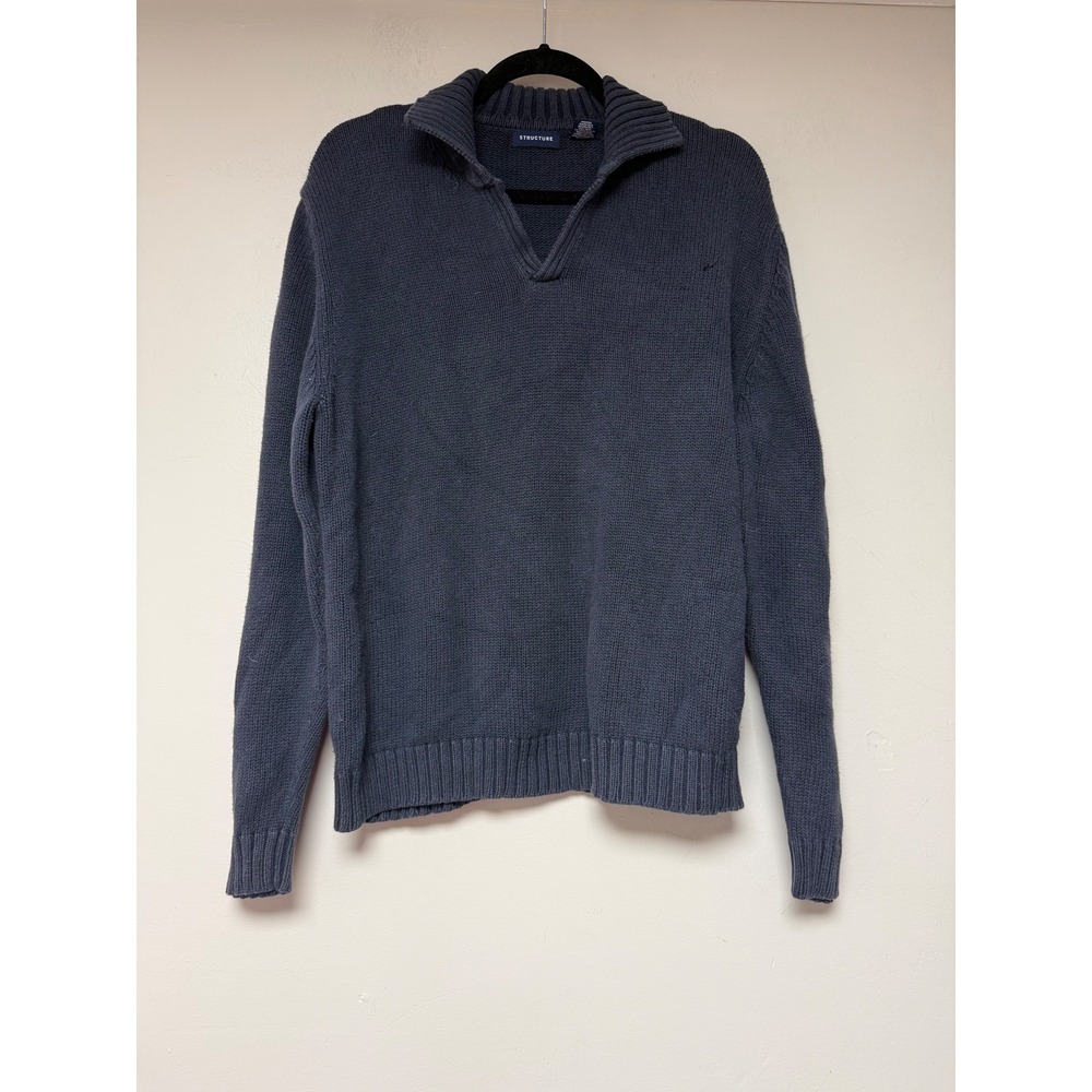 STRUCTURE‎ Mens Large L Dark Gray Cotton 1/4 Zip Pullover Sweater